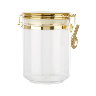 LARGE TRANSPARENT STORAGE JAR WITH GOLD AIRTIGHT LID - uniQue Home Furnishing