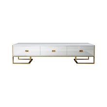 Load image into Gallery viewer, WHITE LARGE TV AND MEDIA UNIT WITH 3 DRAWERS AND GOLD BASE