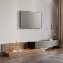 Load image into Gallery viewer, WALNUT AND BLACK ADJUSTABLE TV STAND WITH STORAGE