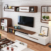 Load image into Gallery viewer, MODERN EXTENDABLE TV STAND WITH BOOKSHELF STORAGE & DRAWERS