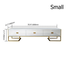 Load image into Gallery viewer, WHITE LARGE TV AND MEDIA UNIT WITH 3 DRAWERS AND GOLD BASE