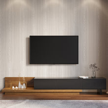 Load image into Gallery viewer, WALNUT AND BLACK ADJUSTABLE TV STAND WITH STORAGE