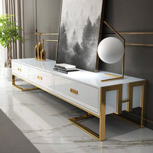 Load image into Gallery viewer, WHITE LARGE TV AND MEDIA UNIT WITH 3 DRAWERS AND GOLD BASE