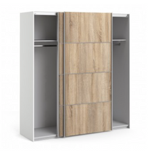 Load image into Gallery viewer, Verona Sliding Wardrobe 180cm in White with Oak Doors with 2 Shelves - uniQue Home Furnishing