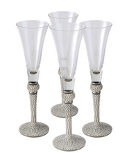 Load image into Gallery viewer, SILVER DIAMANTE CHAMPAGNE GLASSES SET X 4