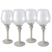 Load image into Gallery viewer, SILVER DIAMANTE WINE GLASSES SET X 4