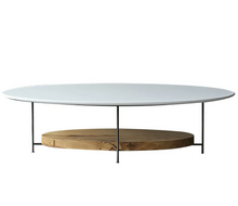 Load image into Gallery viewer, OVAL COFFEE TABLE 2 TIERED WHITE AND NATURAL WOOD