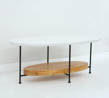 Load image into Gallery viewer, OVAL COFFEE TABLE 2 TIERED WHITE AND NATURAL WOOD