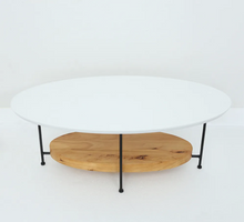 Load image into Gallery viewer, OVAL COFFEE TABLE 2 TIERED WHITE AND NATURAL WOOD