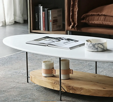 Load image into Gallery viewer, OVAL COFFEE TABLE 2 TIERED WHITE AND NATURAL WOOD