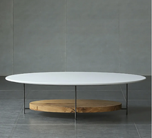Load image into Gallery viewer, OVAL COFFEE TABLE 2 TIERED WHITE AND NATURAL WOOD