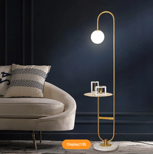Load image into Gallery viewer, UNIQUE ARC FLOOR LAMP WITH SHELF &amp; MARBLE BASE