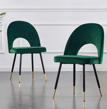 Load image into Gallery viewer, GREEN VELVET DINING CHAIRS PAIR
