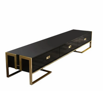 Load image into Gallery viewer, BLACK TV UNIT WITH 3 DRAWERS & GOLD FRAME