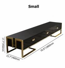 Load image into Gallery viewer, BLACK TV UNIT WITH 3 DRAWERS & GOLD FRAME