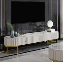 Load image into Gallery viewer, WHITE OVAL 180cm TV UNIT WITH 3 DRAWERS