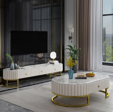 Load image into Gallery viewer, WHITE OVAL 180cm TV UNIT WITH 3 DRAWERS