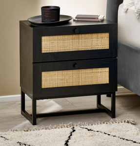 PADSTOW 2 DRAWER BEDSIDE TABLE-BLACK