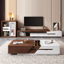 Load image into Gallery viewer, MODERN EXTENDABLE TV STAND WITH BOOKSHELF STORAGE & DRAWERS