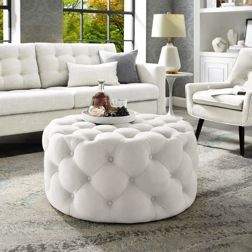 Cream shop ottoman round