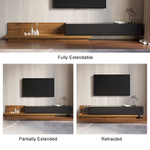 Load image into Gallery viewer, WALNUT AND BLACK ADJUSTABLE TV STAND WITH STORAGE