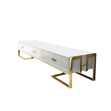 Load image into Gallery viewer, WHITE LARGE TV AND MEDIA UNIT WITH 3 DRAWERS AND GOLD BASE