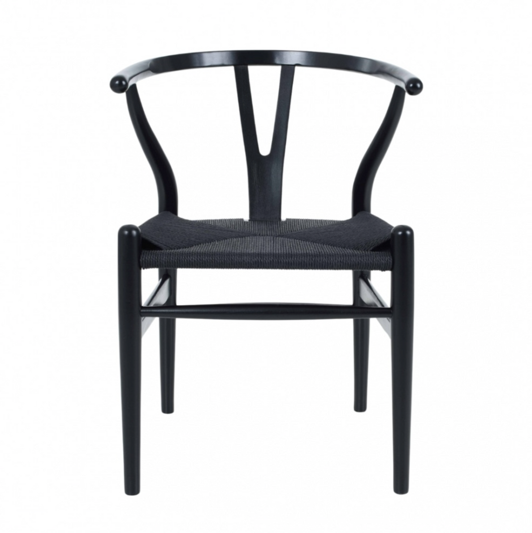 HANS J WAGNER STYLE WISHBONE CHAIR WITH WOVEN SEAT