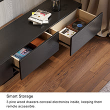 Load image into Gallery viewer, WALNUT AND BLACK ADJUSTABLE TV STAND WITH STORAGE