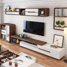 Load image into Gallery viewer, MODERN EXTENDABLE TV STAND WITH BOOKSHELF STORAGE &amp; DRAWERS