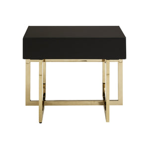 GENOA 1 DRAWER BLACK GLASS AND GOLD SIDE TABLE