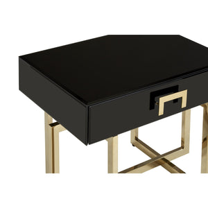 GENOA 1 DRAWER BLACK GLASS AND GOLD SIDE TABLE
