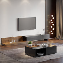 Load image into Gallery viewer, WALNUT AND BLACK ADJUSTABLE TV STAND WITH STORAGE