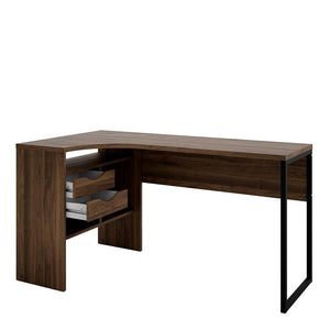 HOME OFFICE TWO DRAWER CORNER DESK IN WALNUT - uniQue Home Furnishing