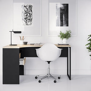 HOME OFFICE CORNER 2 DRAWER DESK - MATT BLACK & OAK - uniQue Home Furnishing
