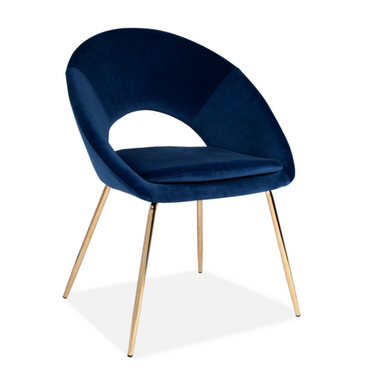 PAIR BLUE VELVET DINING CHAIRS WITH GOLD LEGS - uniQue Home Furnishing