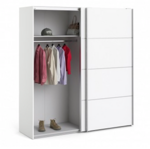 Verona Sliding Wardrobe 180cm in White with White Doors with 2 Shelves - uniQue Home Furnishing