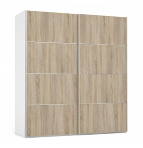 Verona Sliding Wardrobe 180cm in White with Oak Doors with 2 Shelves - uniQue Home Furnishing