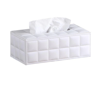 CLASSIC QUILTED WHITE LEATHER TISSUE BOX - uniQue Home Furnishing