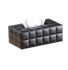 CLASSIC QUILTED BLACK LEATHER TISSUE BOX - uniQue Home Furnishing