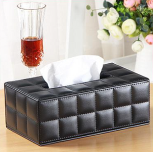 CLASSIC QUILTED BLACK LEATHER TISSUE BOX - uniQue Home Furnishing