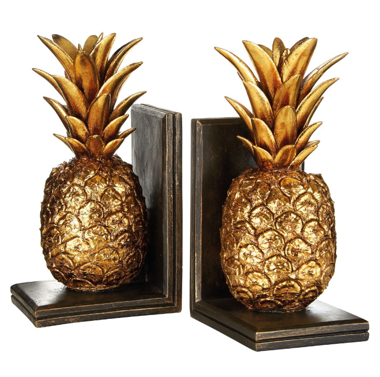 GOLDEN PINEAPPLE BOOKENDS PAIR - uniQue Home Furnishing