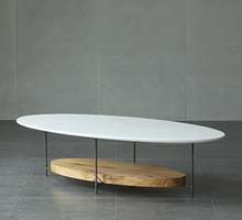 Load image into Gallery viewer, OVAL COFFEE TABLE 2 TIERED WHITE AND NATURAL WOOD