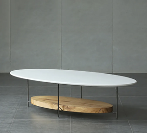 OVAL COFFEE TABLE 2 TIERED WHITE AND NATURAL WOOD