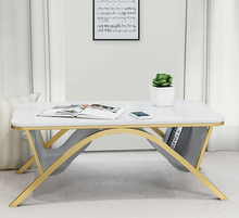Load image into Gallery viewer, WHITE RECTANGULAR MARBLE COFFEE TABLE WITH MAGAZINE STORAGE