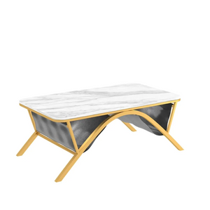 WHITE RECTANGULAR MARBLE COFFEE TABLE WITH MAGAZINE STORAGE