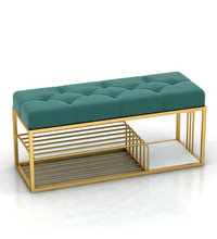 Load image into Gallery viewer, UNIQUE ENTRYWAY UPHOLSTERED BENCH WITH SHOE RACK