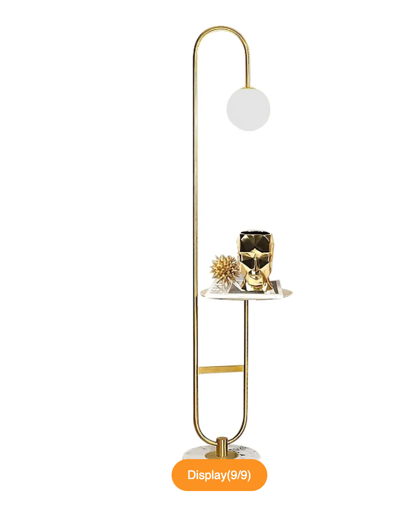 UNIQUE ARC FLOOR LAMP WITH SHELF & MARBLE BASE