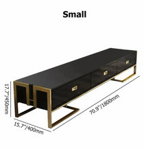 Load image into Gallery viewer, BLACK TV UNIT WITH 3 DRAWERS &amp; GOLD FRAME