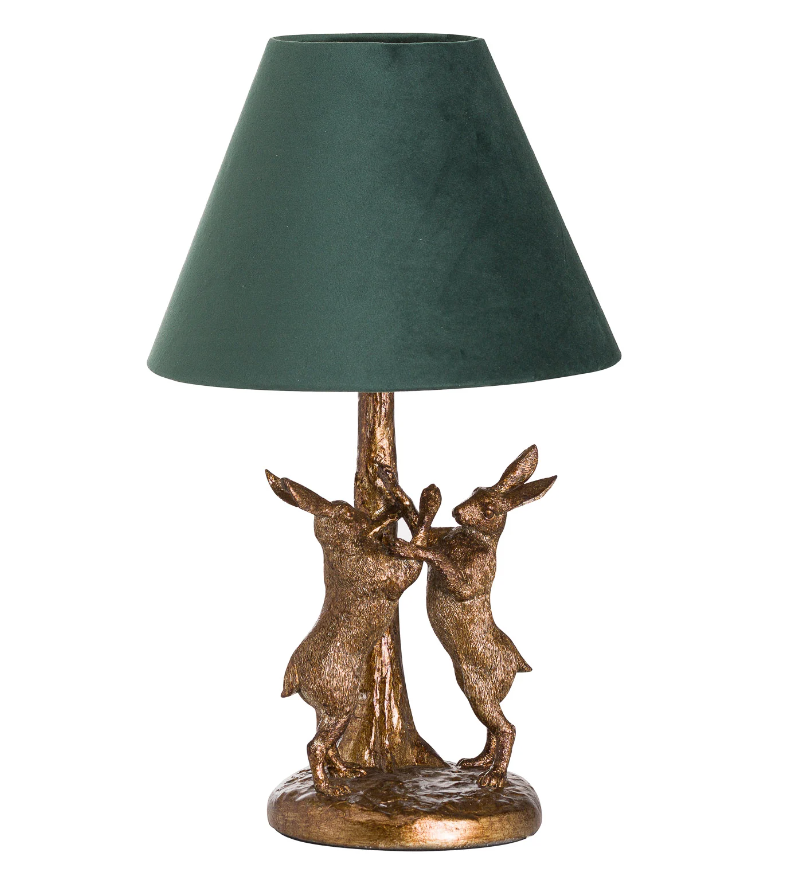 ANTIQUE GOLD MARCHING HARES TABLE LAMP