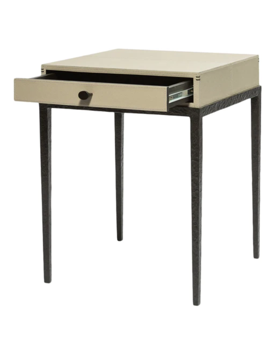TAPER TABLE BRONZE WITH LEATHER DRAWER - uniQue Home Furnishing